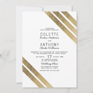 Elegant white gold modern geometric wedding invitation