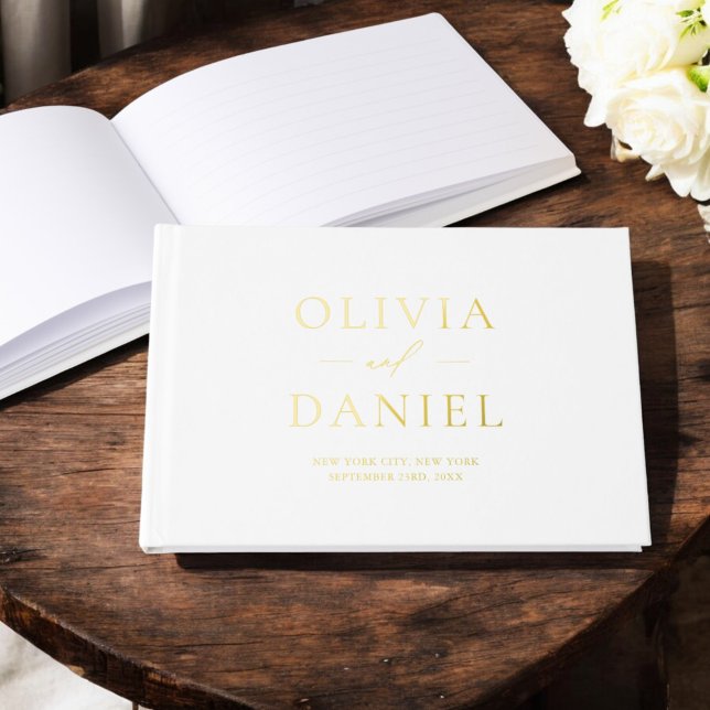 Elegant White Gold Modern Minimalist Guest Book (Creator Uploaded)