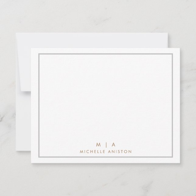 Elegant White Gold Modern Monogram Classic Custom  Card (Front)