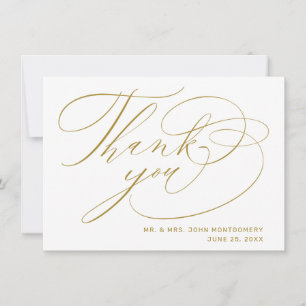 Elegant White Gold Modern Script Wedding Thank You Card