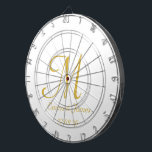 Elegant White Gold Monogram Initial Name Custom Dartboard<br><div class="desc">Elegant White and Gold Monogram Initial Name Custom Dart Board</div>