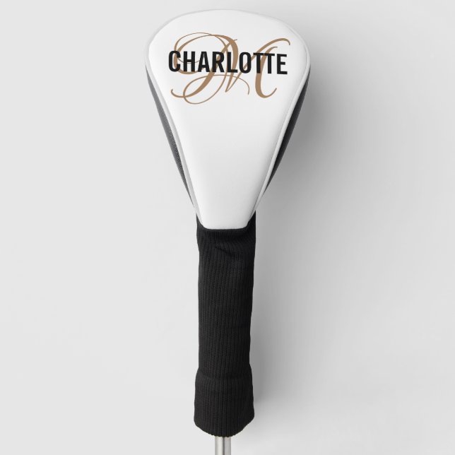 Elegant white gold Monogram Name Golf Head Cover (Front)