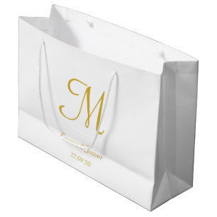 Elegant White & Gold Monogram Name Personalised Large Gift Bag