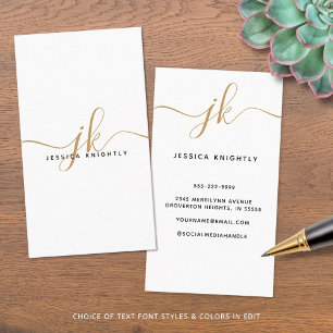 Elegant White Gold Monogram Script Initials Business Card