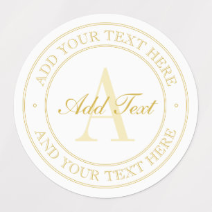 Elegant White & Gold Monogram Waterproof Labels
