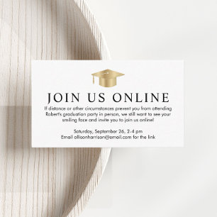 Elegant White Gold Online Graduation Party Enclosure Card
