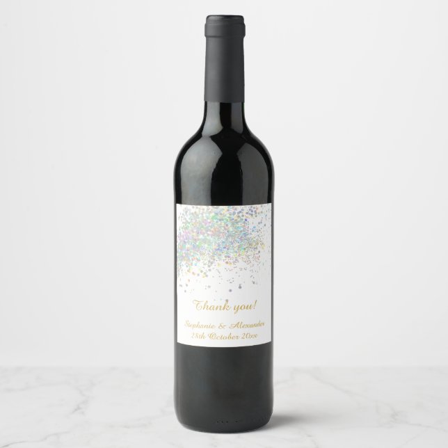 ELEGANT WHITE GOLD PASTEL  HOLOGRAPHIC SPOT WINE WINE LABEL (Front)