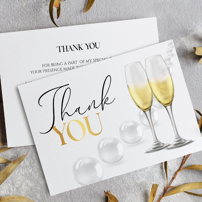 Elegant White Gold Pearls & Prosecco Bridal Shower Thank You Card (Creator Uploaded)
