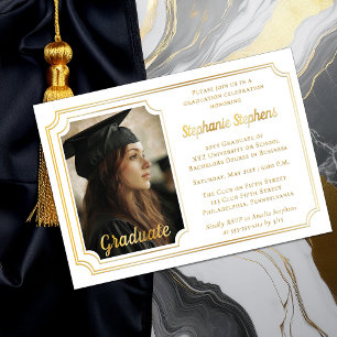 Elegant White & Gold Photo Graduation Party 