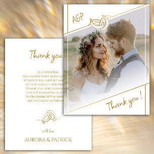 Elegant White & Gold Photo Wedding Thank You Card