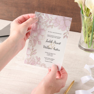 Elegant white gold pink luxury floral wedding vellum invitations