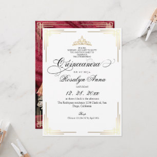 Elegant White Gold Princess Quinceañera Invitation