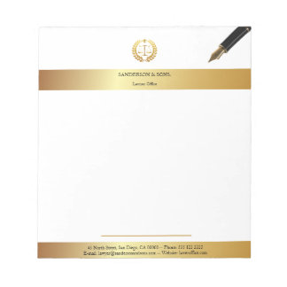 Elegant White & Gold | Professional Office Lawyer Notepad