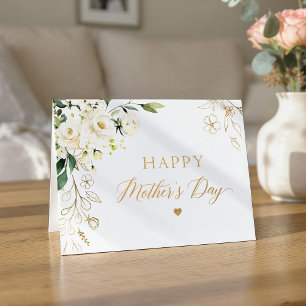 Elegant White Gold Roses Happy Mother's Day Thank You Card