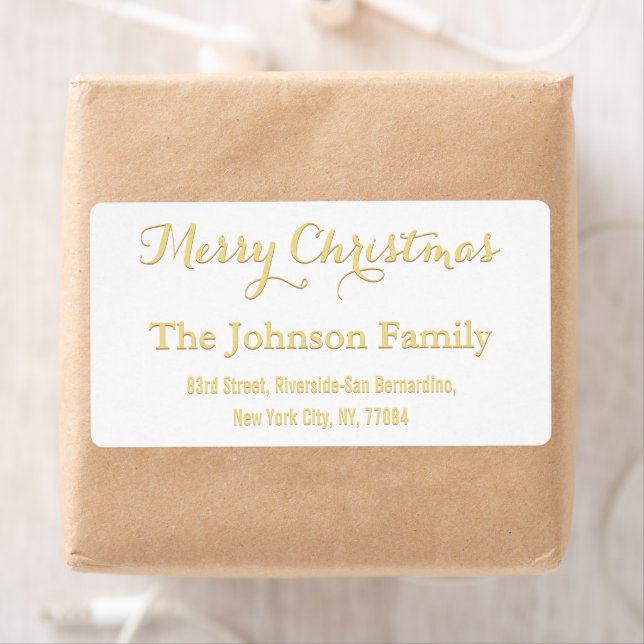 Elegant White Gold Script Christmas Return Address (Insitu)