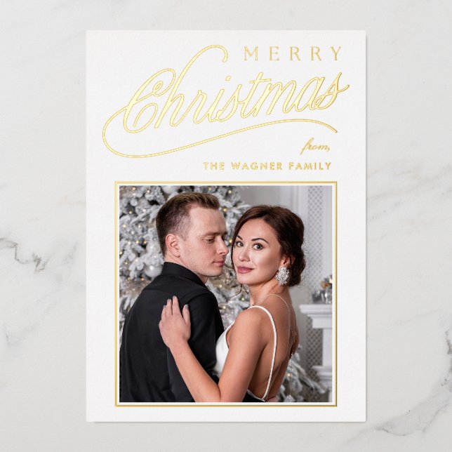 Elegant White Gold Script Merry Christmas Photo (Front)