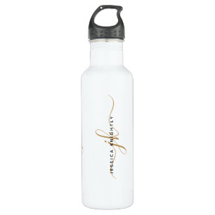 Elegant White Gold Script Monogram Initials Name 710 Ml Water Bottle