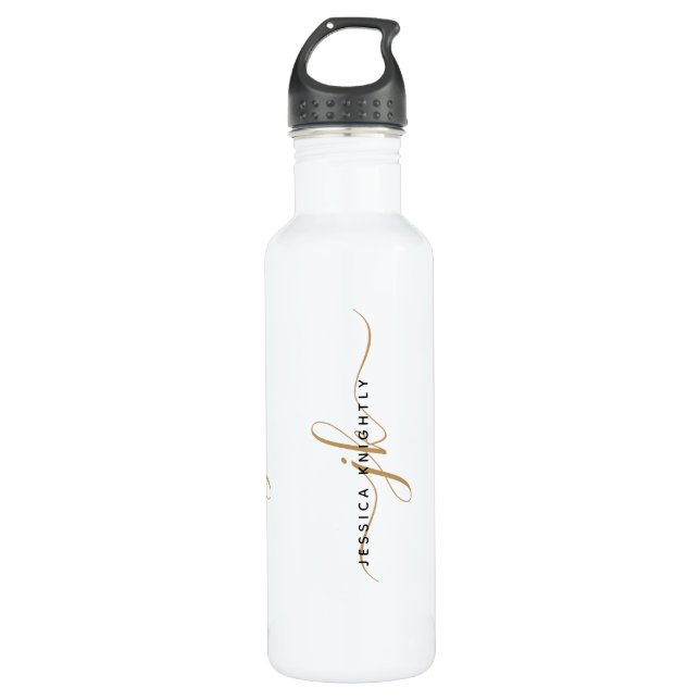Elegant White Gold Script Monogram Initials Name 710 Ml Water Bottle (Front)