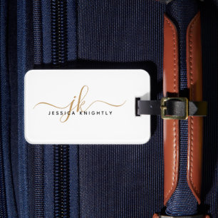 Elegant White Gold Script Monogram Name Simple Luggage Tag