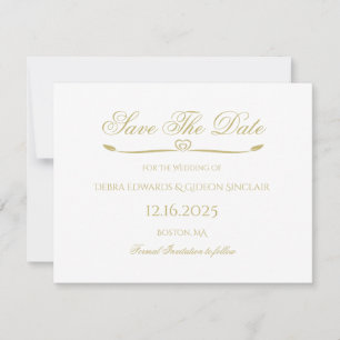 Elegant White Gold Script Simple Heart Wedding Save The Date