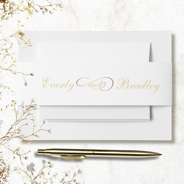 Elegant White Gold Script Traditional Classic Invitation Belly Band (Creator Uploaded)
