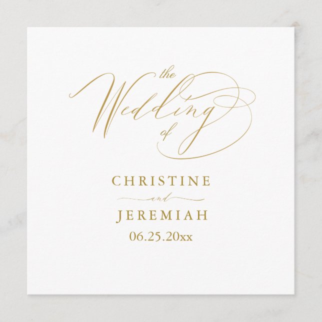 Elegant White Gold Script Typography Wedding Programme (Front)