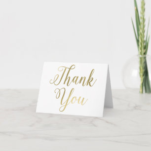 Elegant White Gold Script Wedding Thank you Card