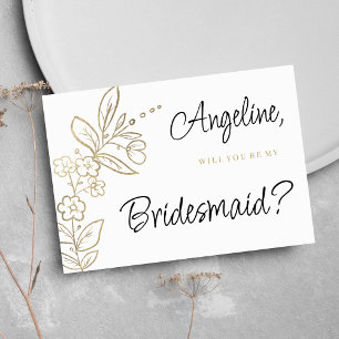 Elegant white gold simple floral Bridesmaid Invitation