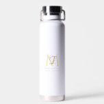 Elegant White Gold Simple Monogram Name Water Bottle<br><div class="desc">This simple,  elegant,  stylish white,  gold design features your personalised name,  monogram and business title in trendy,  stylish topography. This item can be and an excellent gift for you,  your family and friends.</div>