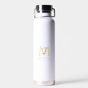 Elegant White Gold Simple Monogram Name Water Bottle