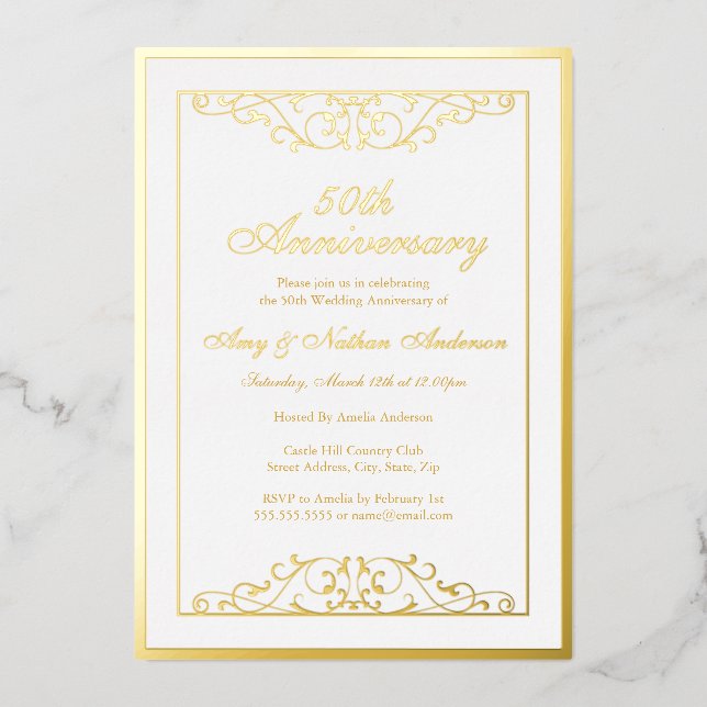 Elegant White Gold Swirl 50th Wedding Anniversary  (Front)