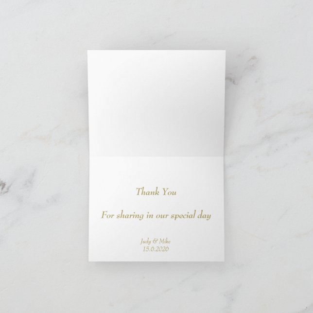 Elegant White  & Gold Than You card (Inside)