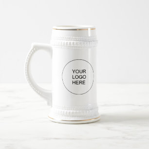 Elegant White & Gold Upload Your Logo Promotional Beer Stein