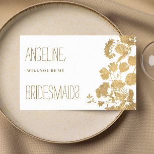 Elegant white gold wildflower luxury Bridesmaid Invitation