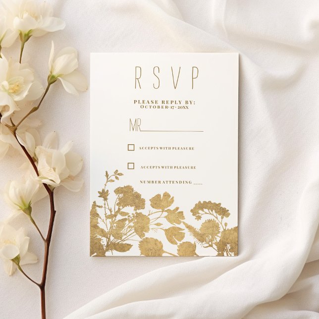 Elegant white gold wildflower luxury RSVP Invitation (Elegant white gold wildflower luxury RSVP)