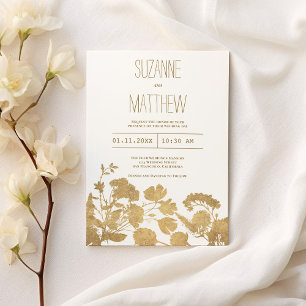 Elegant white gold wildflower luxury Wedding Invitation