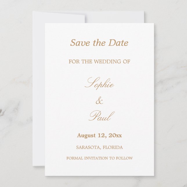 Elegant White Golden Beige Save the Date (Front)