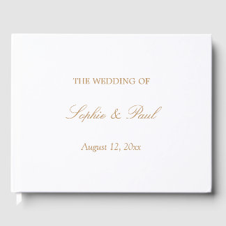 Elegant White Golden Beige Wedding Guest Book