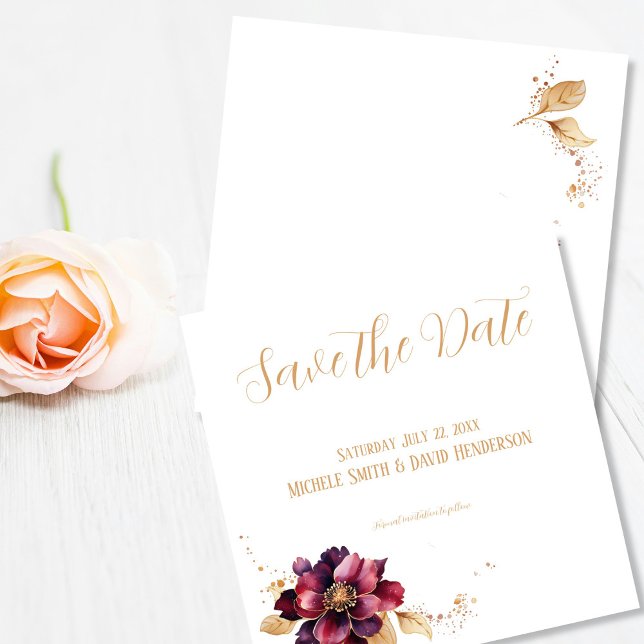 Elegant White Golden Burgundy Save the date  Invitation (Creator Uploaded)