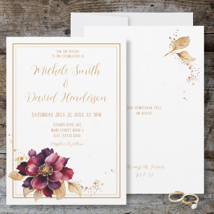 Elegant White Golden Burgundy Watercolor Wedding Invitation