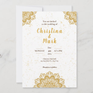  Elegant White Golden Modern Typography  Wedding  Invitation