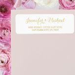 Elegant White Golden Script Wedding Return Address<br><div class="desc">Create your own custom,  personalised,  simple,  elegant modern golden yellow return address label. Simply enter the bride & groom's / wife & husband's names,  and address. Elegant return address labels for use on wedding,  marriage anniversary,  birthday,  bridal shower,  baby shower,  holidays,  or any other special occasion related mailings.</div>