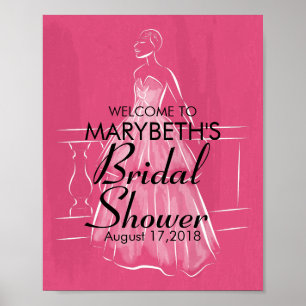 Elegant White Gown Bridal Shower Sign Poster
