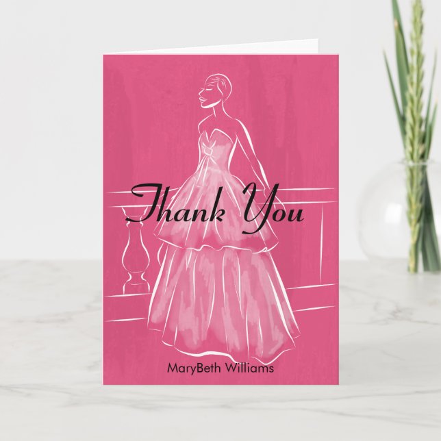 Elegant White Gown Bridal Shower Thank You Card (Front)
