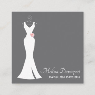 Elegant White Gown on Gray - Stylish Minimalist Square Business Card