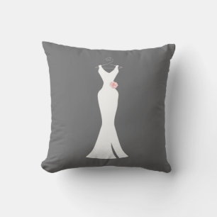 Elegant White Gown on Gray - Stylish Simple Desig Cushion