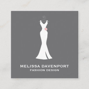 Elegant White Gown on Gray - Stylish Simple Design Square Business Card