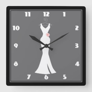 Elegant White Gown on Gray - Stylish Simple Design Square Wall Clock