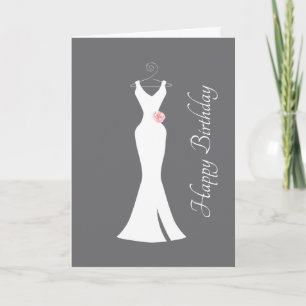 Elegant White Gown on Grey - Stylish Birthday Card