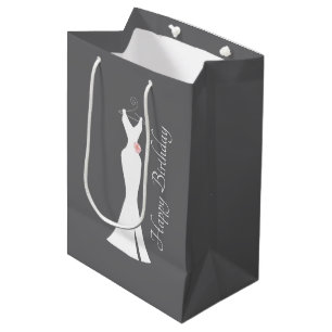 Elegant White Gown on Grey - Stylish Birthday Medium Gift Bag